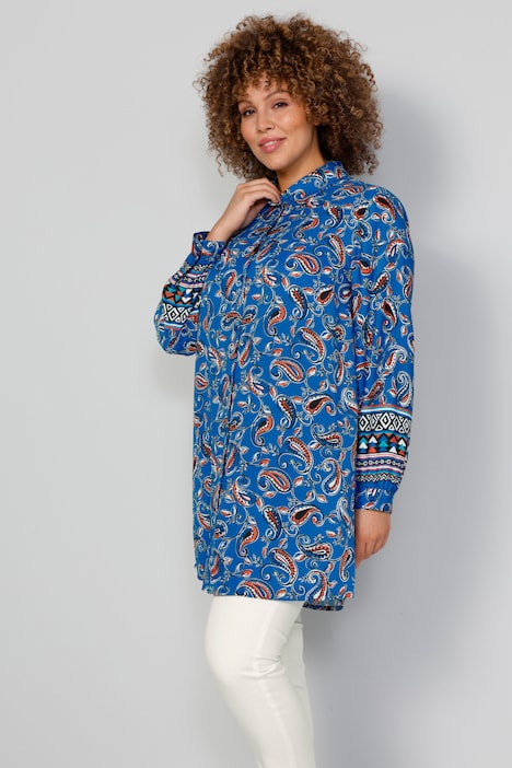 Longbluse, Paisley-Print, Langam mit Bordüre