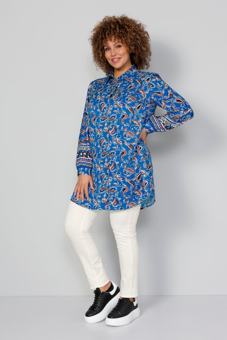 Longbluse, Paisley-Print, Langam mit Bordüre