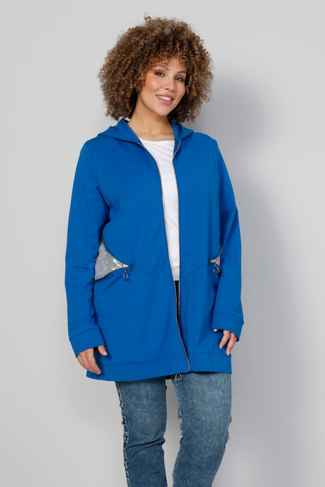 Sweatjacke, Kapuze, Pailletten-Einsätze, Langarm