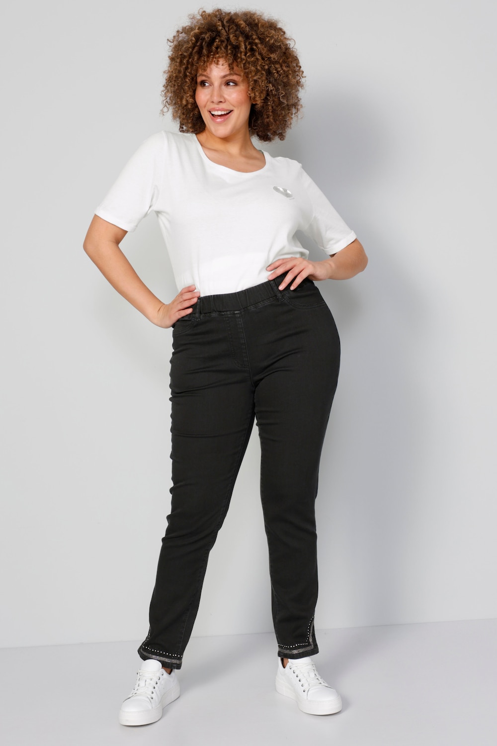 Jeggings, Ziernieten am Saum, Elastikbund