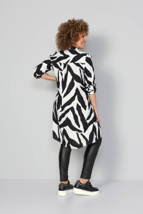 Long-Bluse, Alloverdruck, gerundeter Saum
