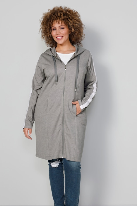 Long-Sweatjacke, Kapuze, Zipper, Langarm