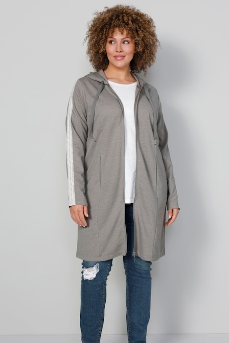 Long-Sweatjacke, Kapuze, Zipper, Langarm