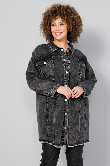 Long-Jeansjacke, Rücken-Schriftzug, Vintage-Look