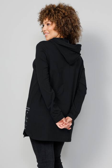 T-Shirt, Kapuze, Schrift-Saum, Langarm