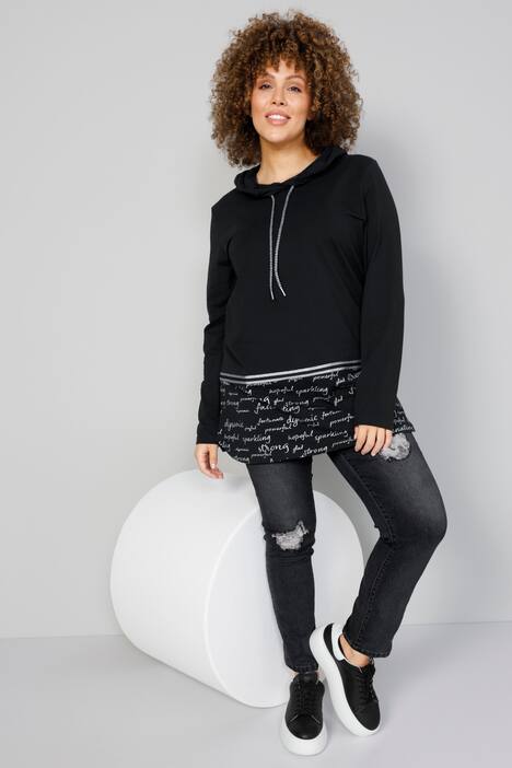 T-Shirt, Kapuze, Schrift-Saum, Langarm