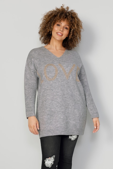 Long-Pullover, LOVE, Ripp-Langarm