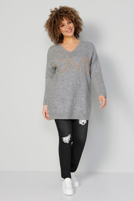 Long-Pullover, LOVE, Ripp-Langarm