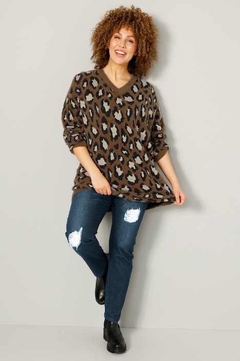 Pullover, Animal-Muster, Rundhals, Langarm