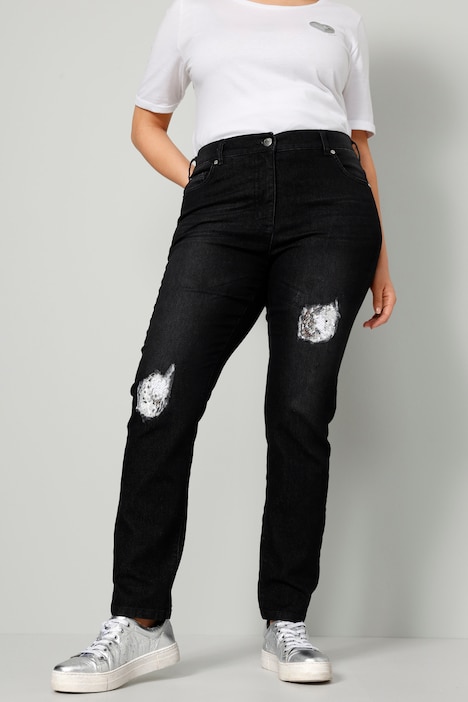 Jeans, Slim Fit, destroyed mit Pailletten, 5-Pocket