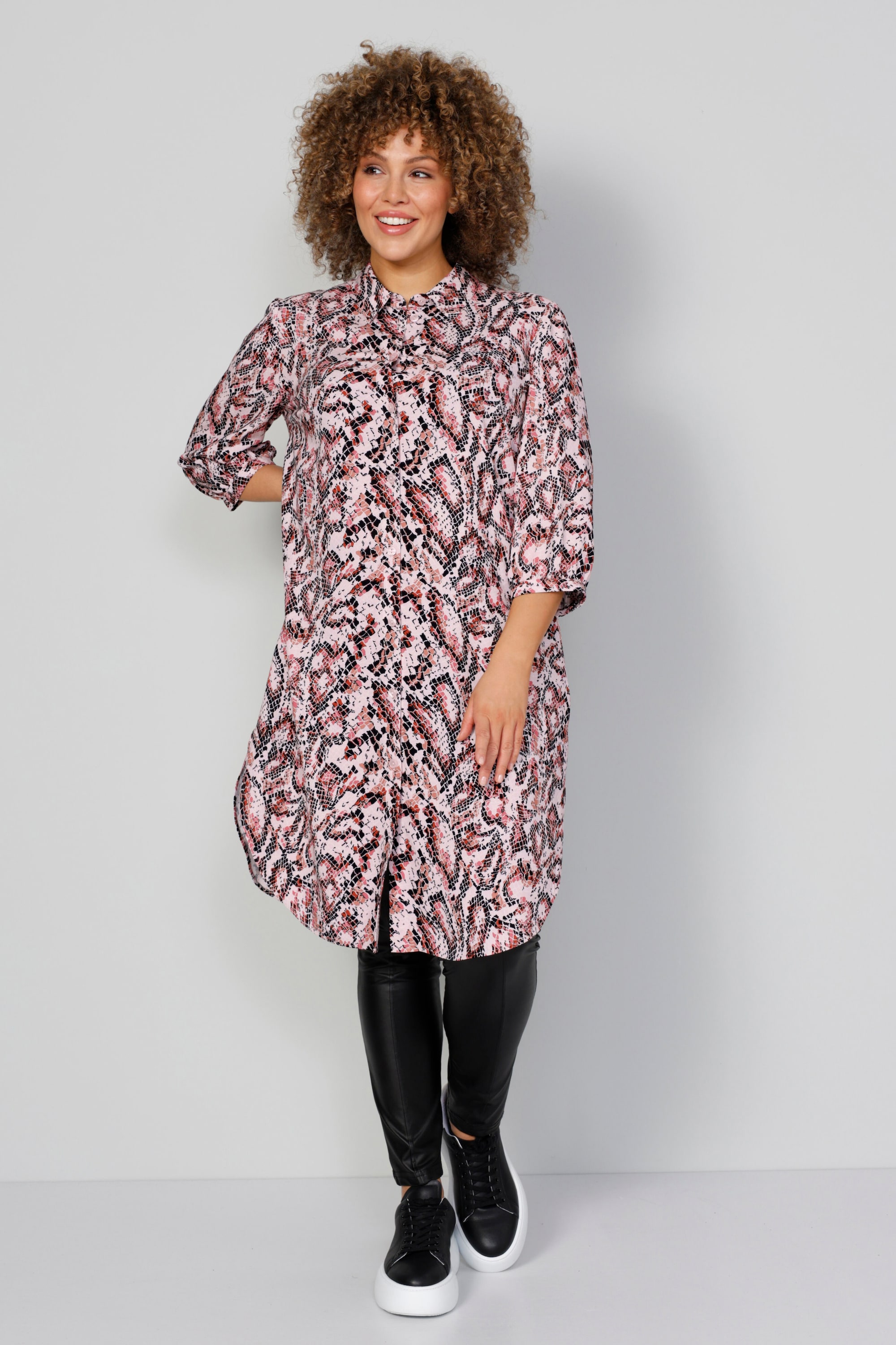 MIAMODA Damen große Größen Longbluse Animalprint 3 4 Ärmel 202601