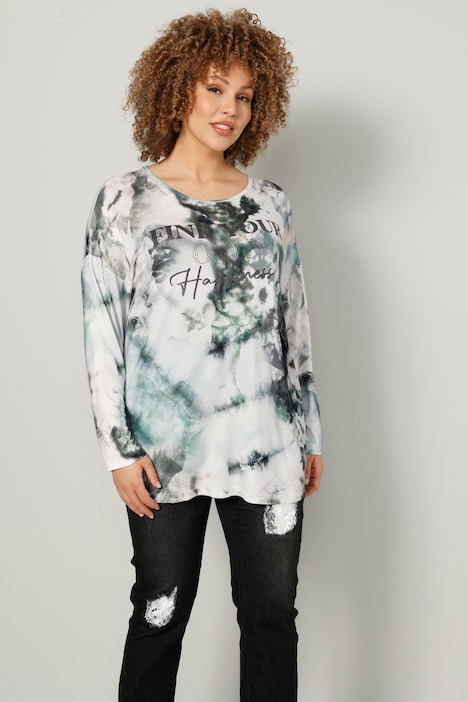 T-Shirt, Batik, Schriftzug, Langarm