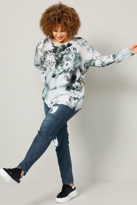 T-Shirt, Batik, Schriftzug, Langarm