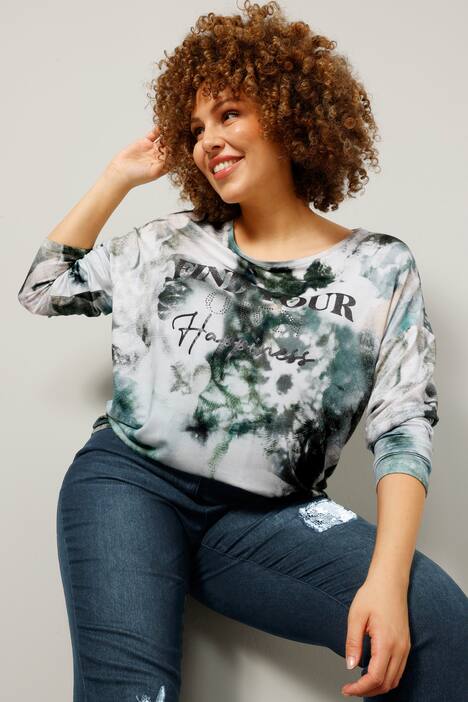 T-shirt style batik à message imprimé et manches longues