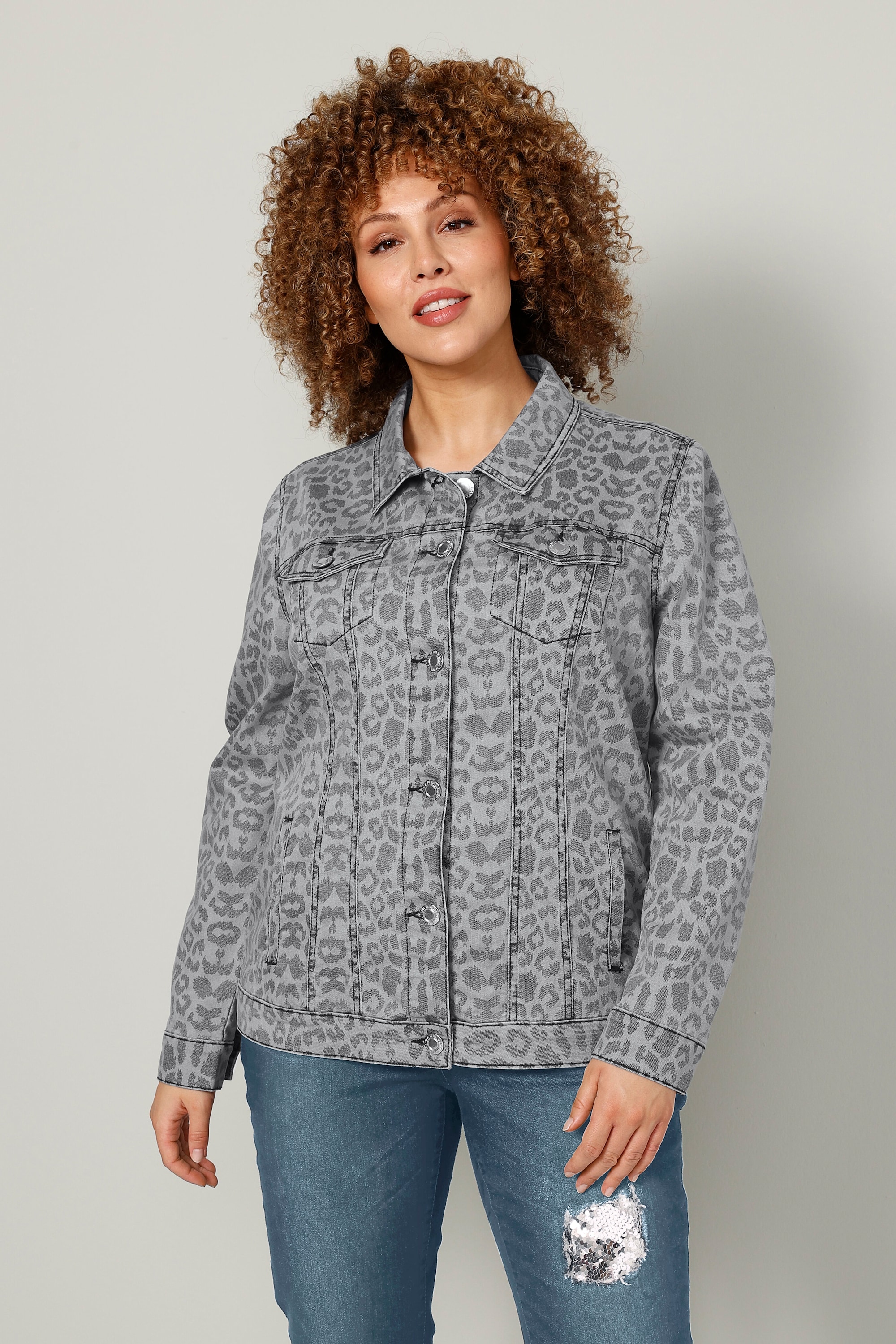 MIAMODA Damen große Größen Jeansjacke Animalprint Langarm 202605