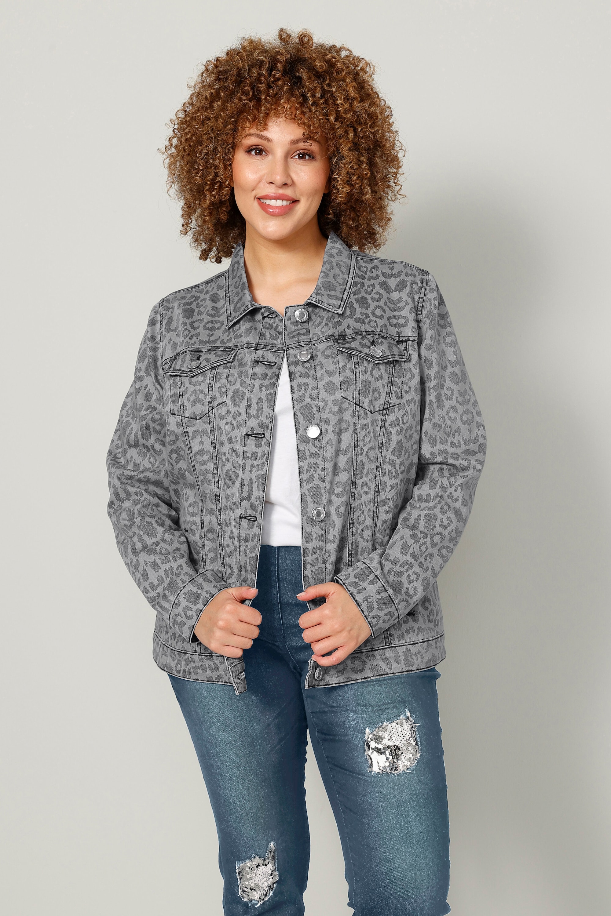 MIAMODA Damen große Größen Jeansjacke Animalprint Langarm 202605