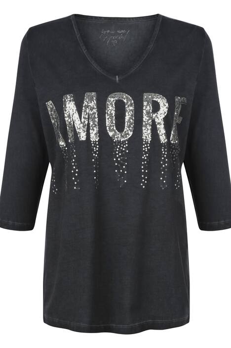 T-Shirt, AMORE Pailletten, V-Ausschnitt, 3/4-Ärmel