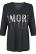 T-Shirt, AMORE Pailletten, V-Ausschnitt, 3/4-Ärmel