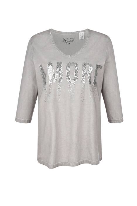 T-Shirt, AMORE Pailletten, V-Ausschnitt, 3/4-Ärmel