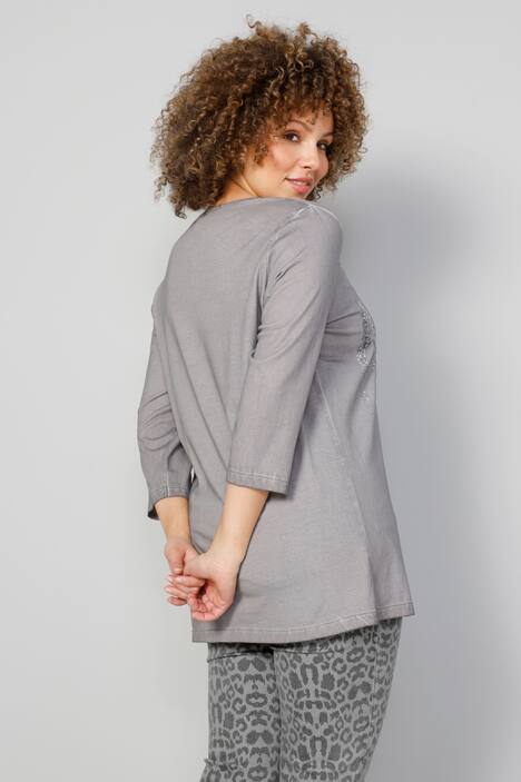 T-Shirt, AMORE Pailletten, V-Ausschnitt, 3/4-Ärmel