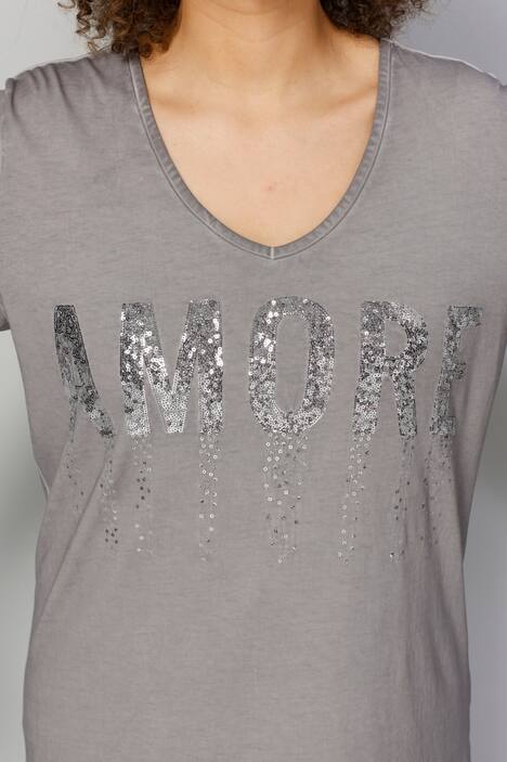 T-Shirt, AMORE Pailletten, V-Ausschnitt, 3/4-Ärmel