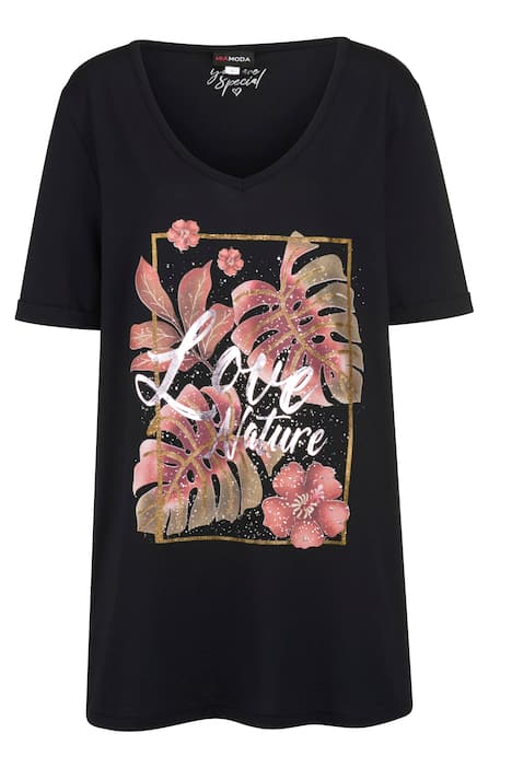 Longshirt, großer Druck, Rundhals, Halbarm