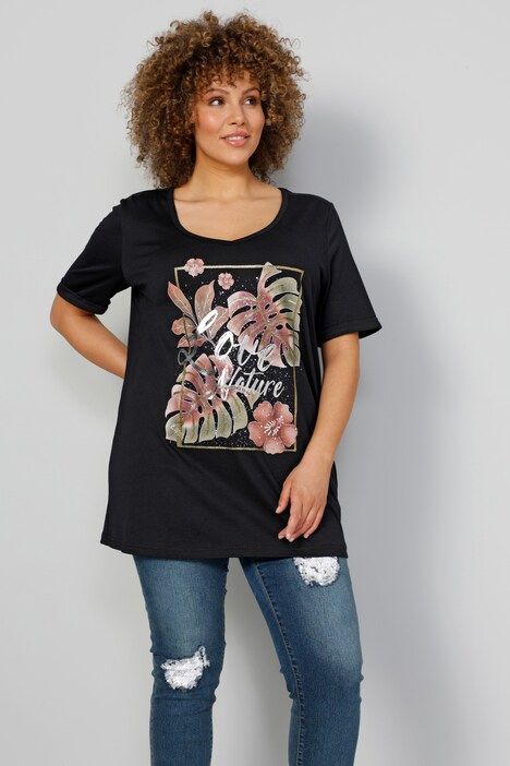 Longshirt, großer Druck, Rundhals, Halbarm