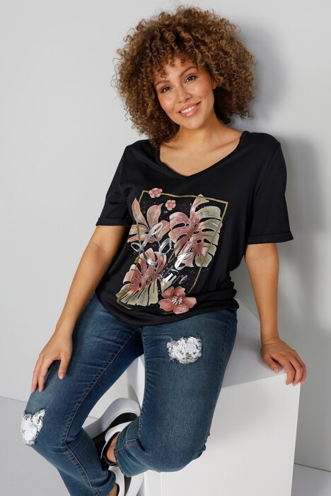 Longshirt, großer Druck, Rundhals, Halbarm