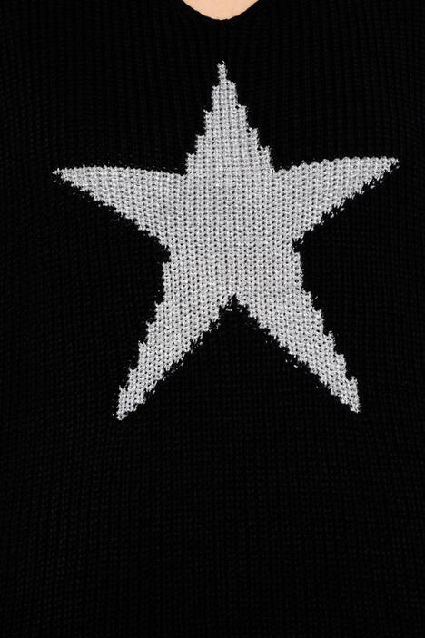 Long-Pullover, großer Stern, V-Ausschnitt, Langarm