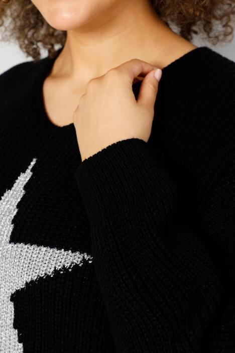 Long-Pullover, großer Stern, V-Ausschnitt, Langarm