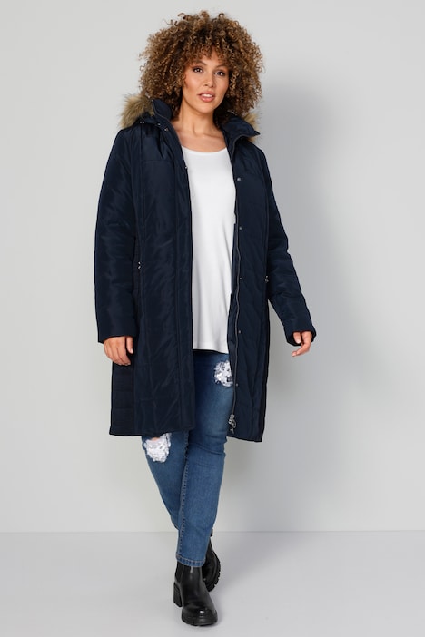 Longjacke, Kapuze und Webpelz abnehmbar, Zipper