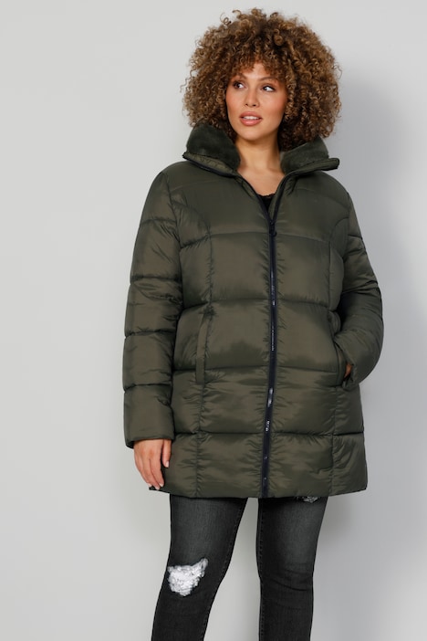 Steppjacke, abnehmbarer Webpelz-Kragen, Zipper