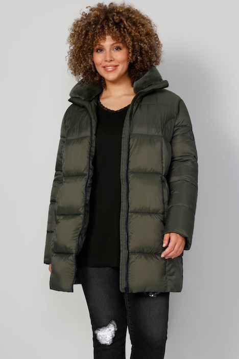 Steppjacke, abnehmbarer Webpelz-Kragen, Zipper