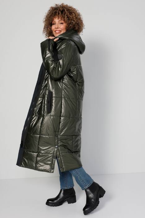 Steppmantel, glänzende Optik, Kapuze, Zipper