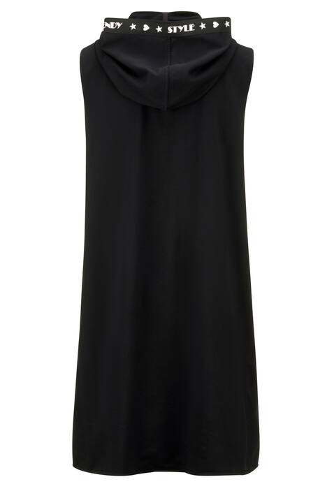 Long gilet en molleton à capuche, zip et bande fantaisie