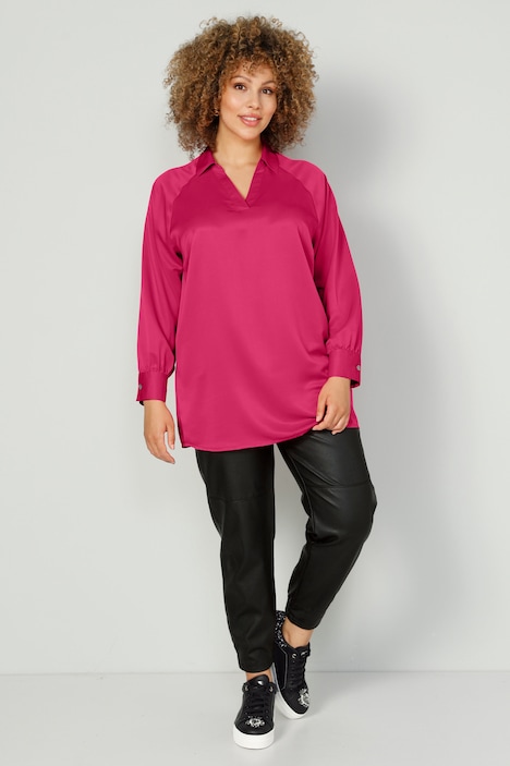 Bluse, Satin, Hemdkragen, Langarm