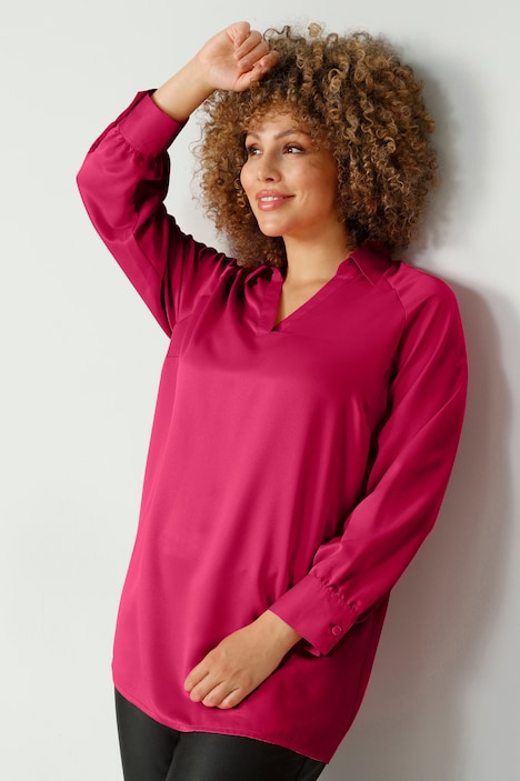 Bluse, Satin, Hemdkragen, Langarm