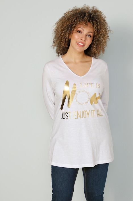 T-Shirt, Metallic-Statement, V-Ausschnitt, Langarm