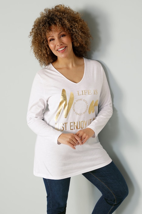 T-Shirt, Metallic-Statement, V-Ausschnitt, Langarm