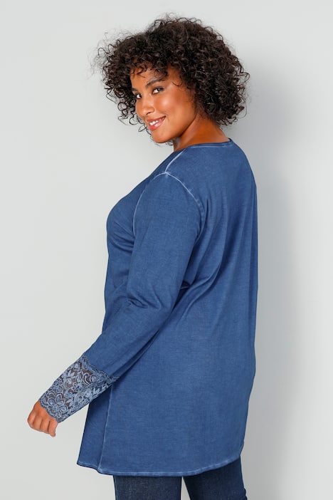 Longshirt, V-Ausschnitt, Langarm mit Spitze