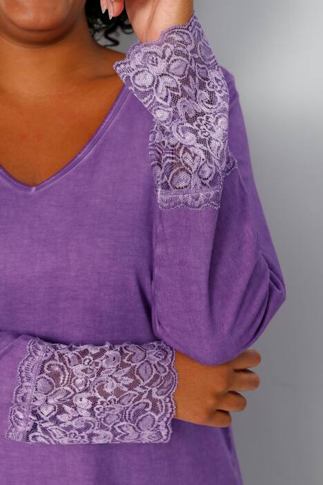 Longshirt, V-Ausschnitt, Langarm mit Spitze