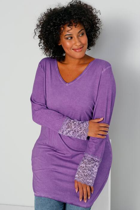 Longshirt, V-Ausschnitt, Langarm mit Spitze