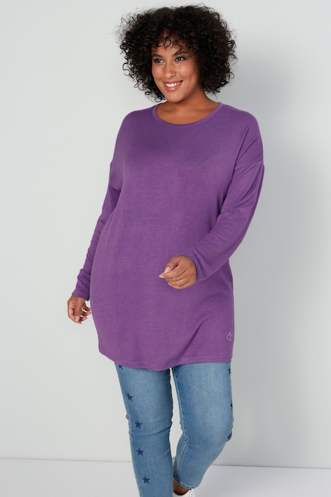 Long-Pullover, Feinstrick, Rundhals, Langarm.