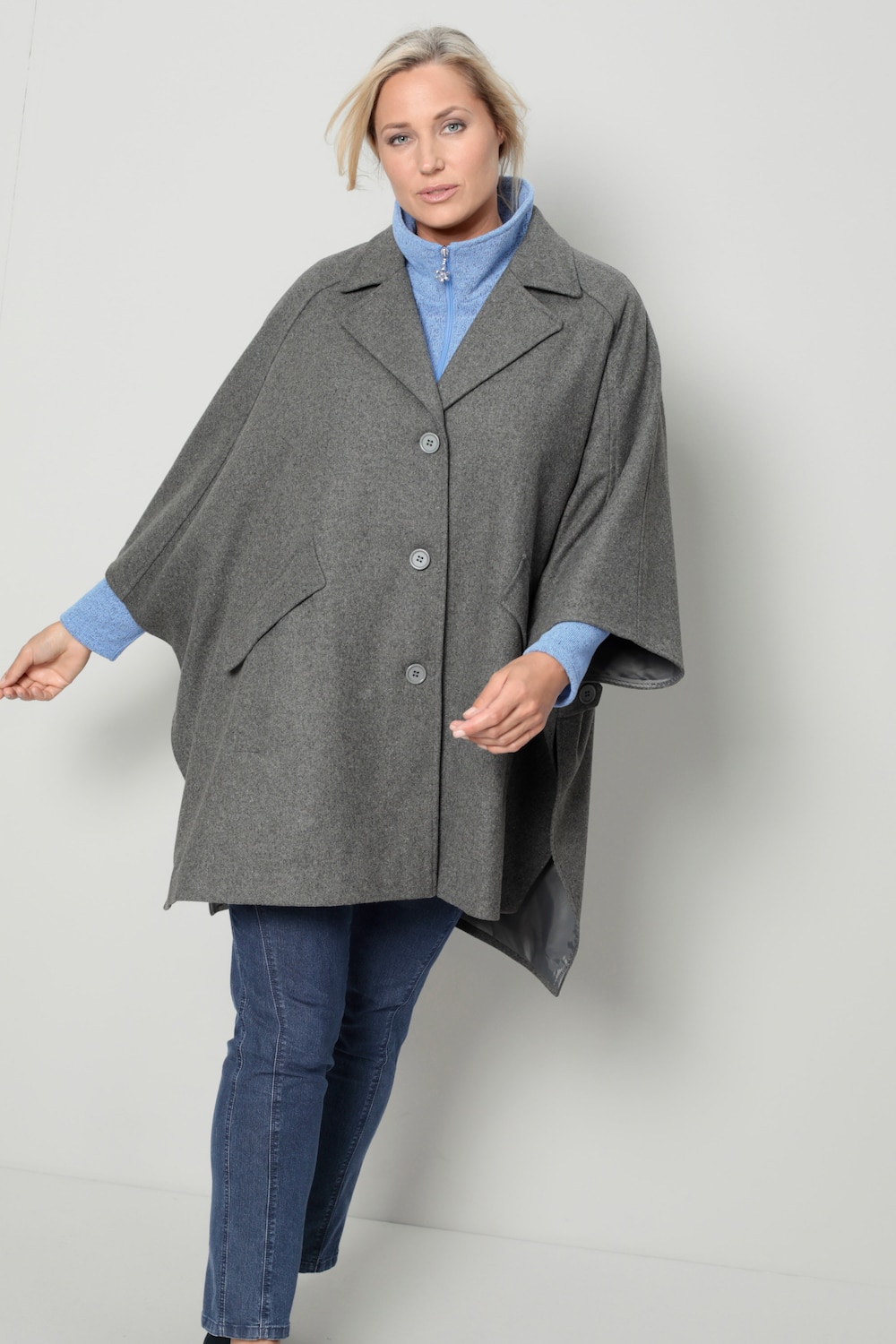 Große Größen Cape, Damen, grau, Größe: 52/54, Polyester/Wolle, Ulla Popken