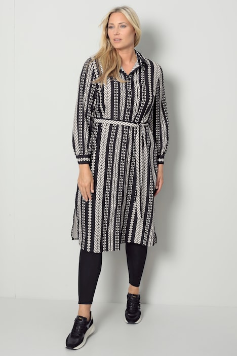 Graphic Striped Long Sleeve Button Down Dress