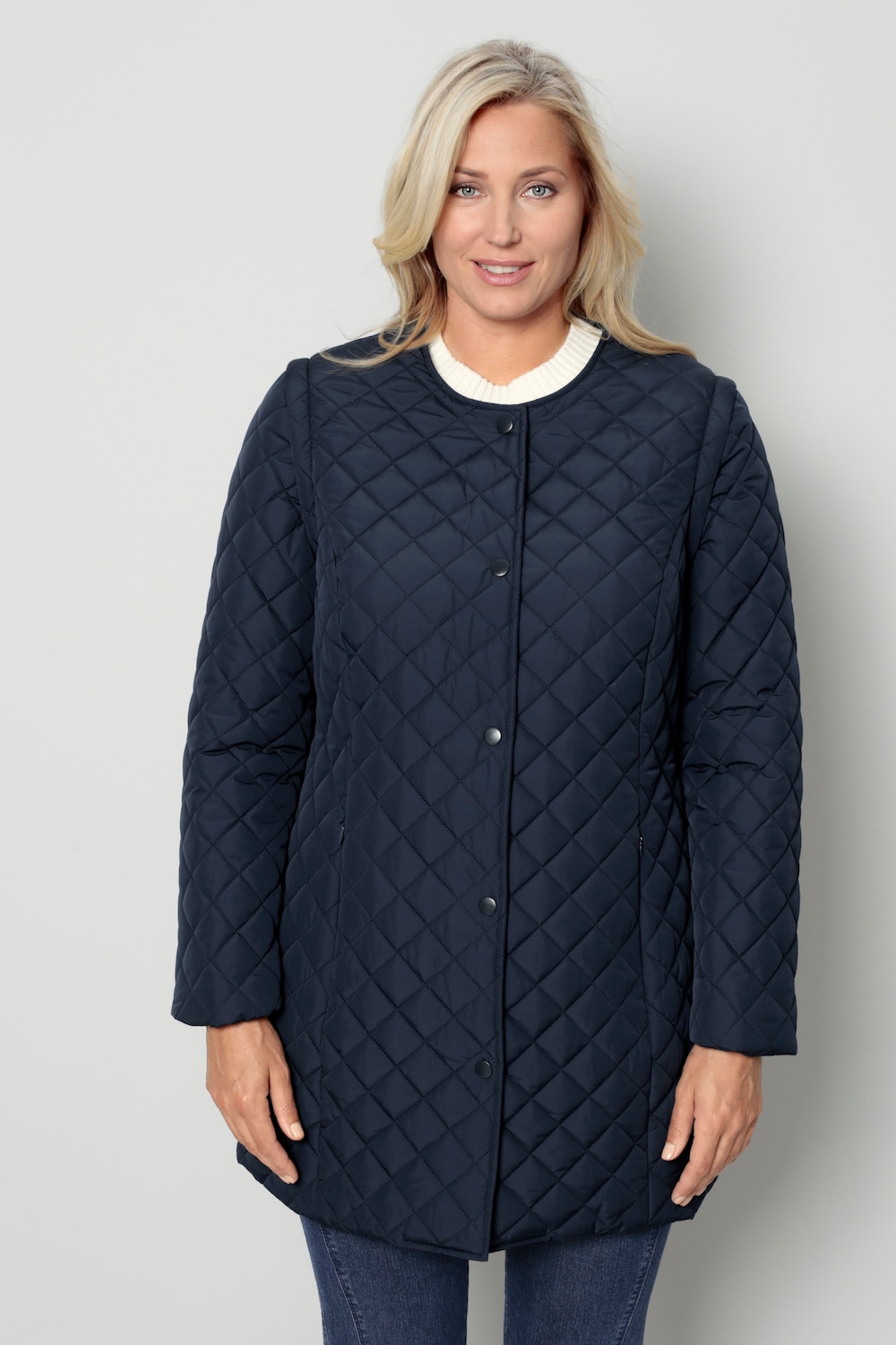 Große Größen 2-in-1-Long-Steppjacke, Damen, blau, Größe: 42, Polyester, Ulla Popken