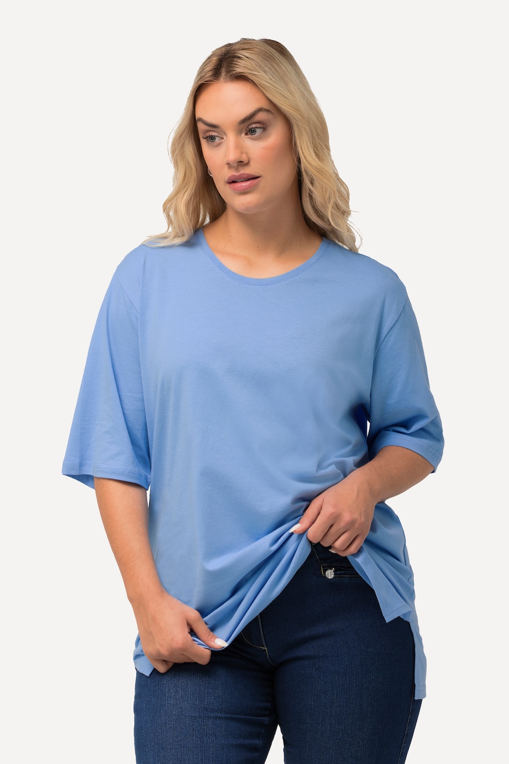 Grote Maten T-Shirt, Dames, blauw, Maat: 66/68, Katoen/Viscose, Ulla Popken