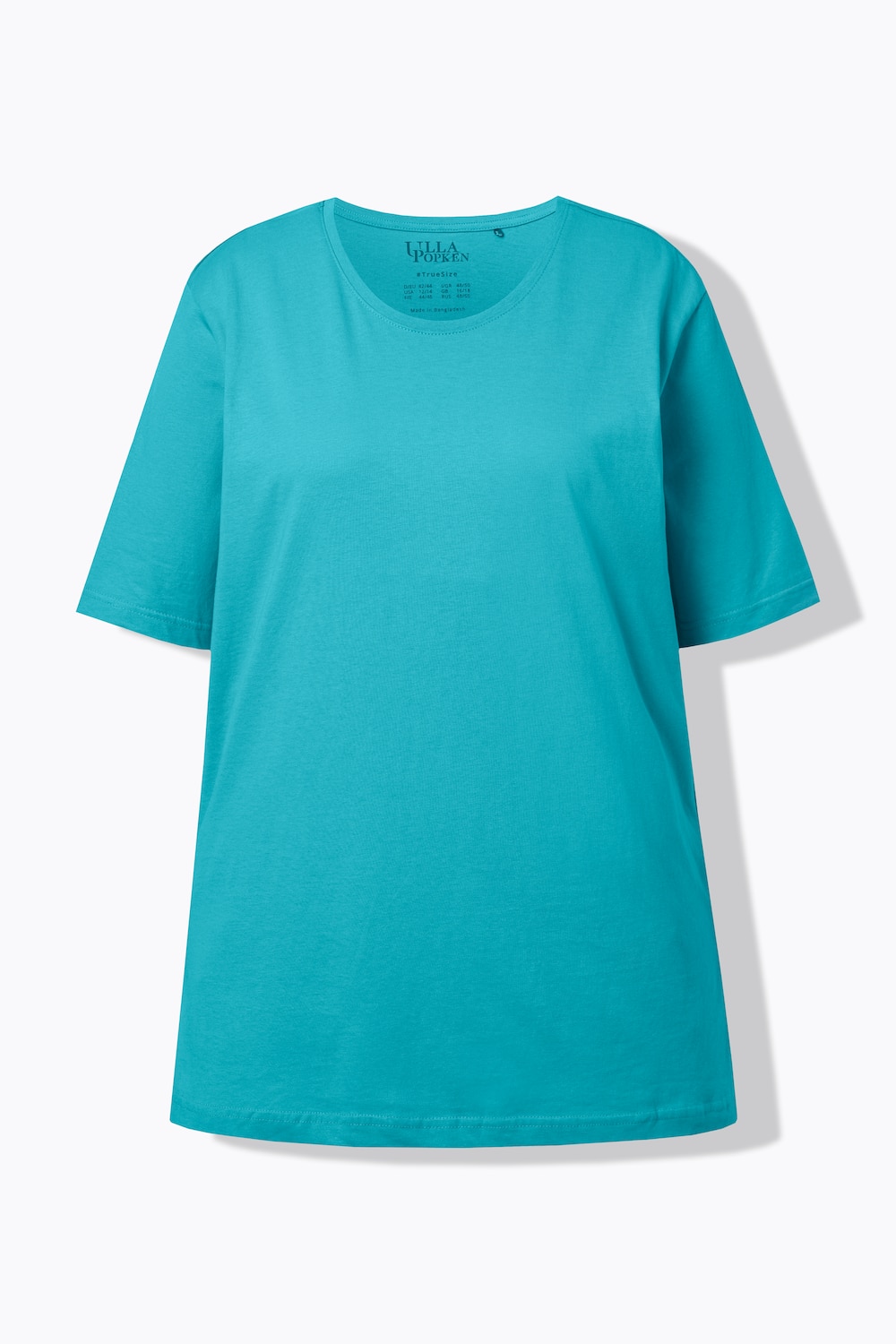 Stora storlekar T-shirt med rund hals, Dam, turkos, storlek: 50/52, Bomull/Viskos, Ulla Popken