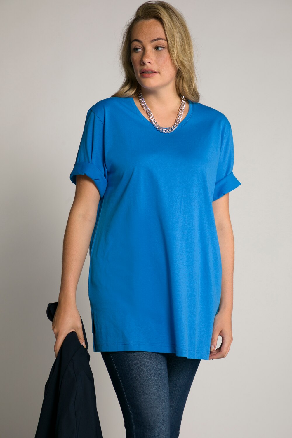 Grote Maten T-shirt, Dames, blauw, Maat: 42/44, Katoen, Ulla Popken Grote Maten T-shirt, Dames, blauw, Maat: 42/44, Katoen, Ulla Popken