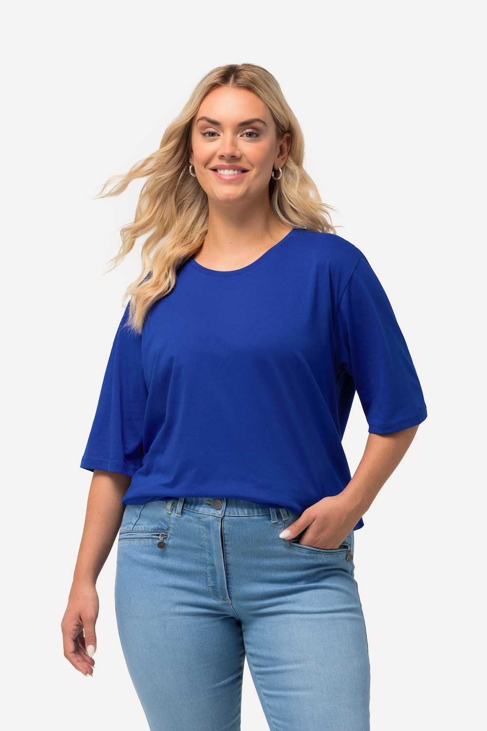 Grote Maten T-Shirt, Dames, blauw, Maat: 50/52, Katoen/Viscose, Ulla Popken